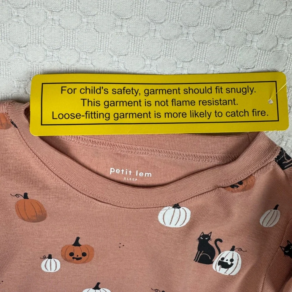 NWT Petit Lem Pajamas Halloween Glow Pumpkin Cat Kid 5 Dusty Pink Organic Cotton